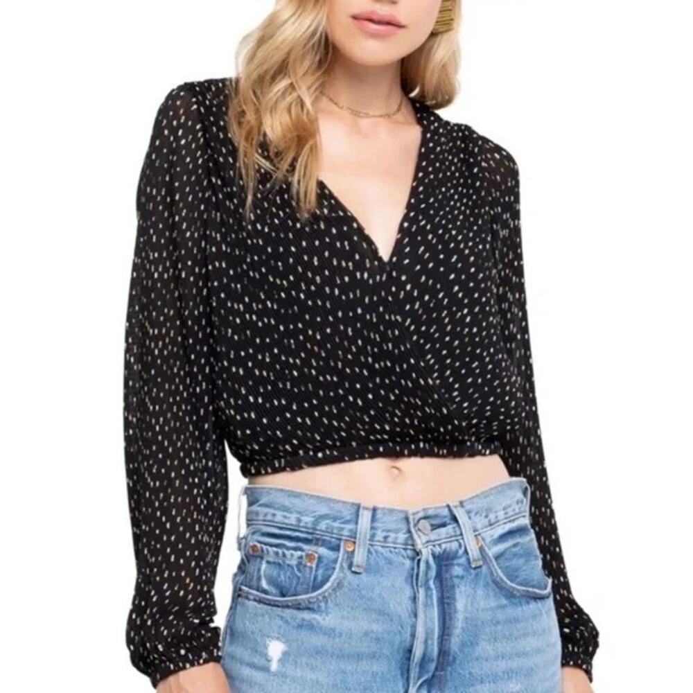 ASTR The Label Long Sleeve Polka Dot Crop Blouse - S